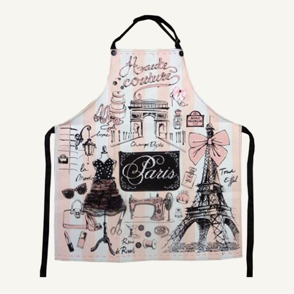 Paris Glam Apron NWT Pink White Stripe Lace Ribbon Rhinestone French Graphics